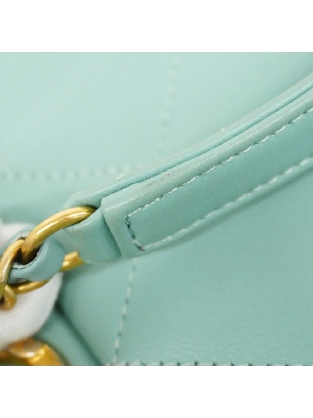 Chanel Handbag Quilted Top Handle Lambskin Light Blue Gold 2-Way